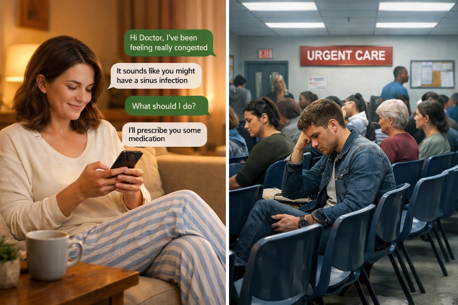Comparison of online care at home versus crowded urgent care waiting room