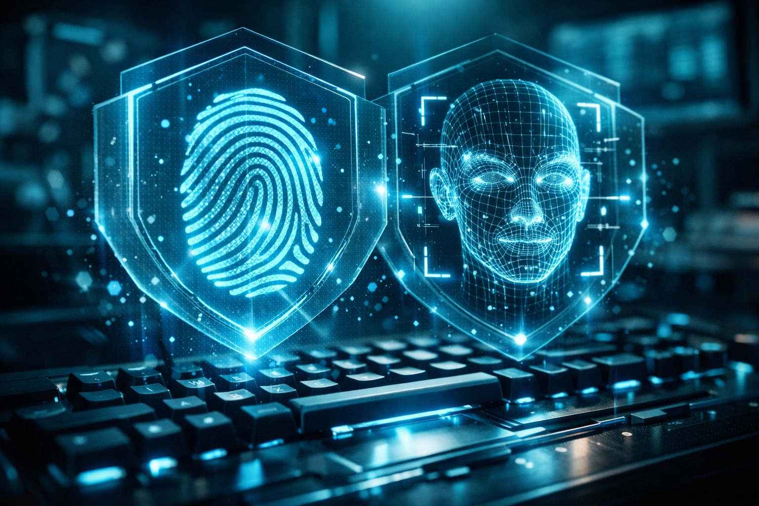 Biometric security interface for medical offices illustrating multi-factor authentication and access controls.