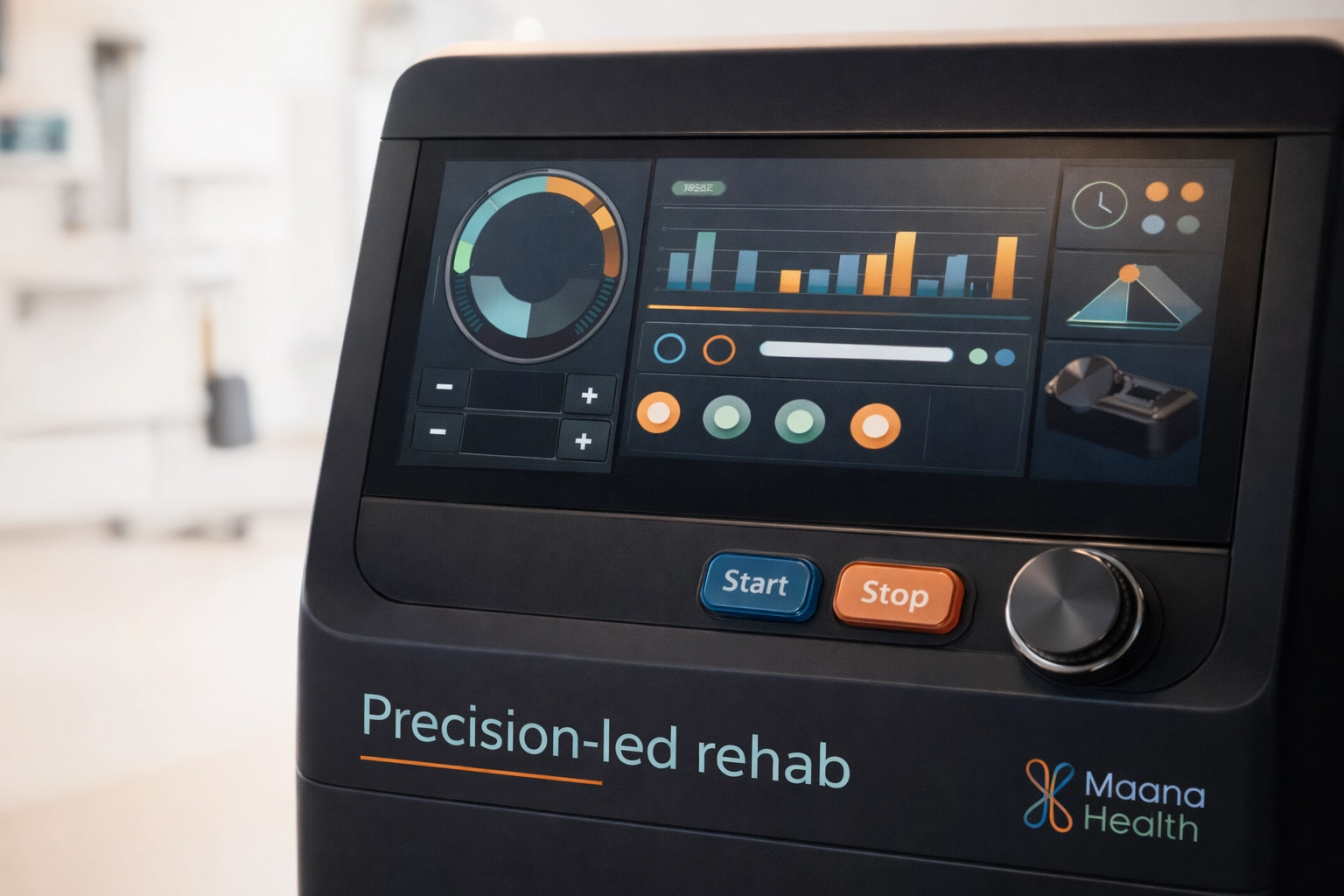 Digital control panel of a TheraMaster by Shinhwa Medical machine for precise, technology-led advanced rehabilitation in Kozhikode.