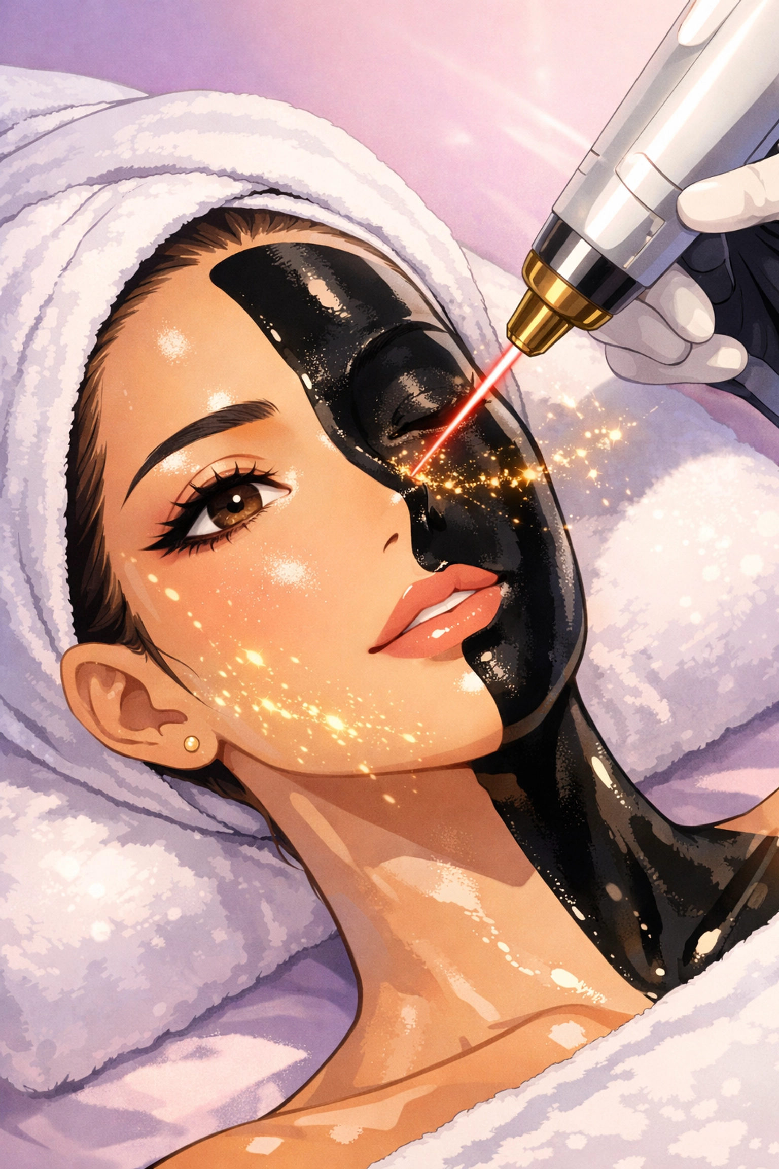 Professional application of a carbon mask during a Carbon Glow Facial for clear skin in Bucks County.