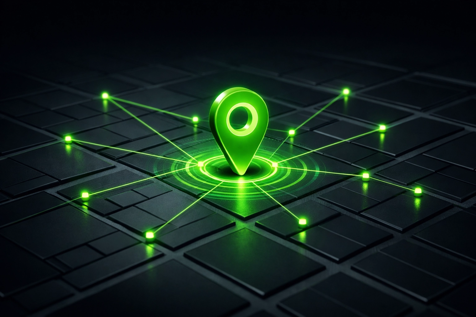 Map grid with neon green GPS marker for optimized towing and recovery Houston directory searches.