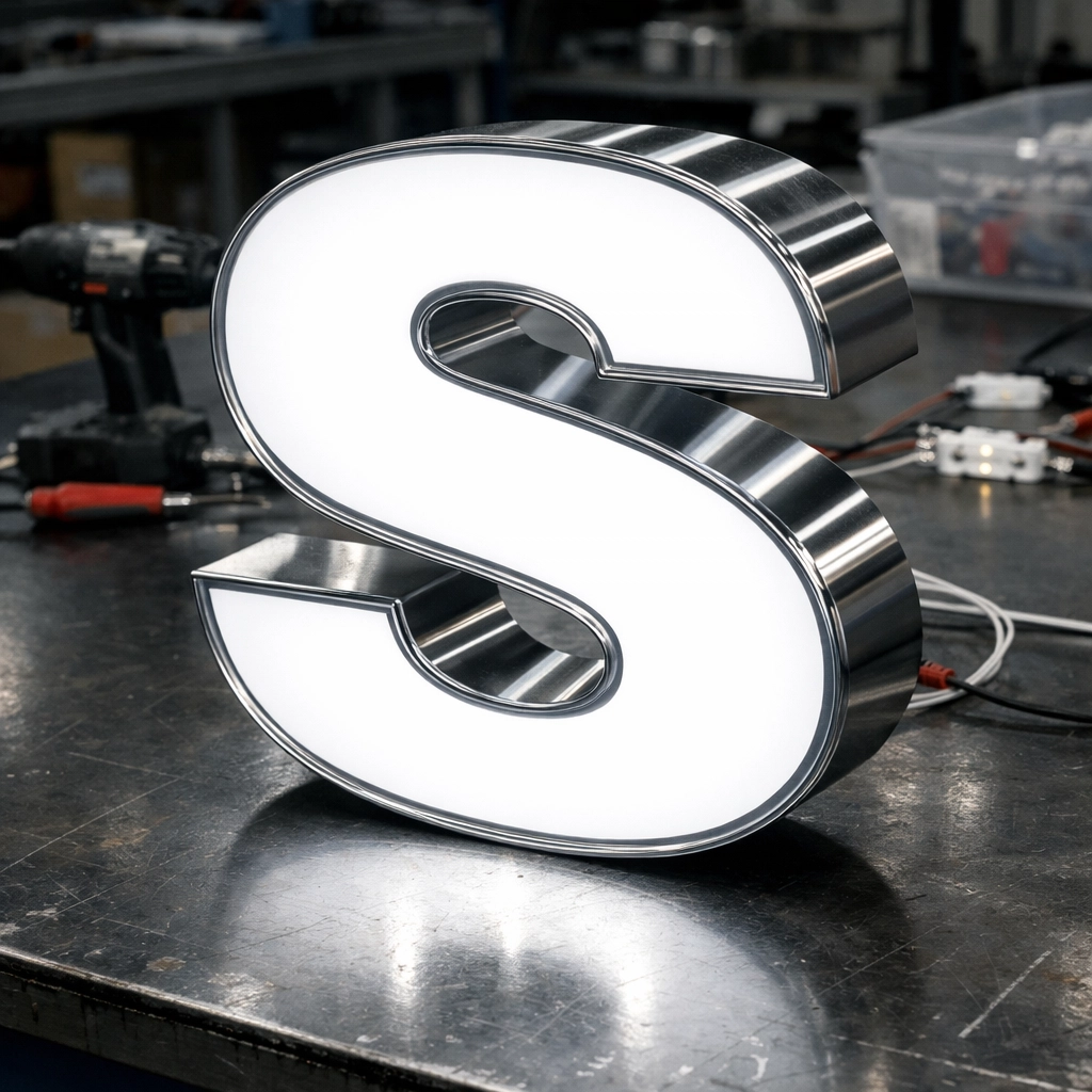 Professional manufacturing of a custom LED channel letter sign for a North Texas business storefront.