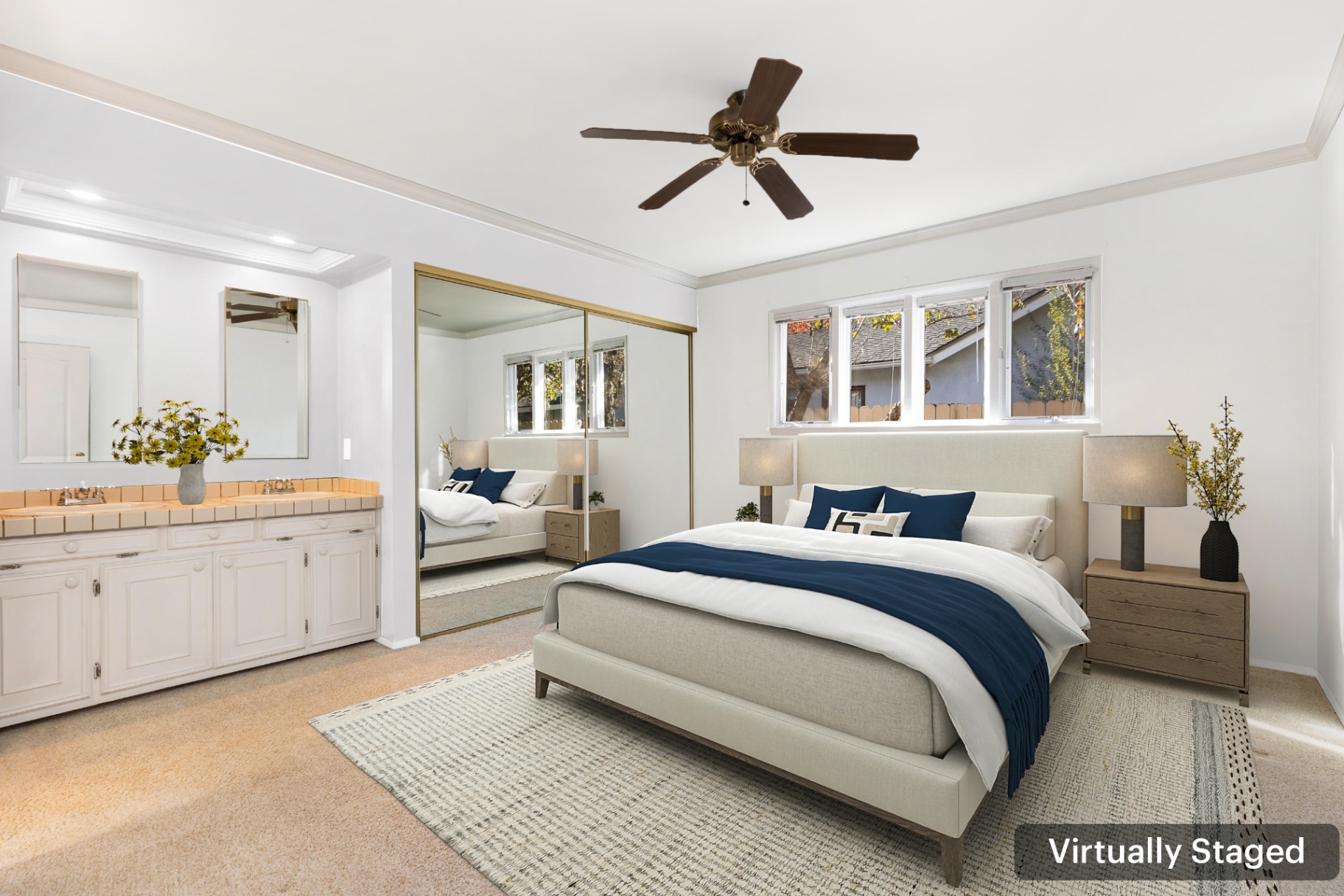 Bedroom 1 (virtually staged) set up as a calm, quiet retreat