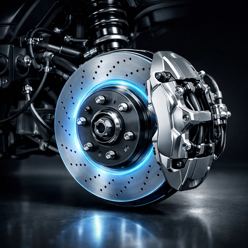 Detailed view of a vehicle's braking system components including the rotor and caliper for safety.