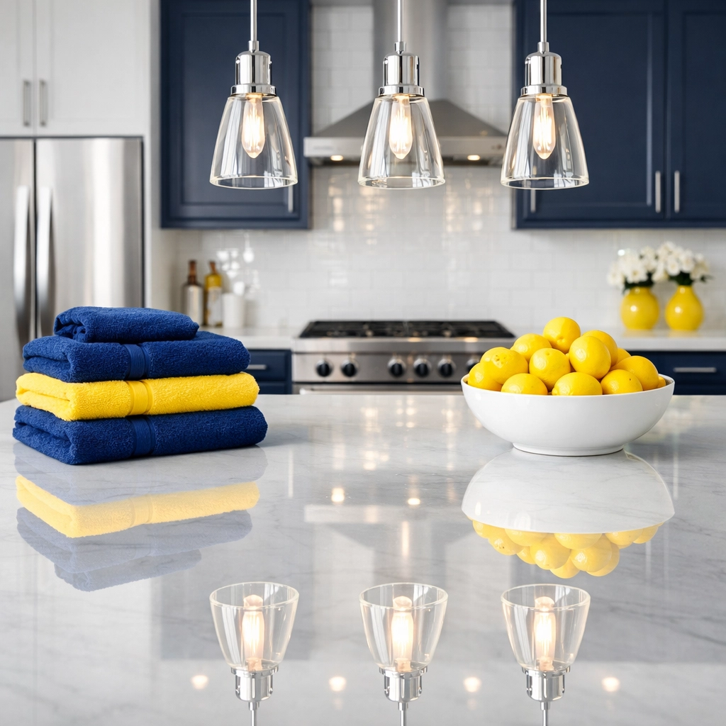 Sparkling clean marble kitchen island in a Petersham home after a detailed house cleaning Petersham MA visit.