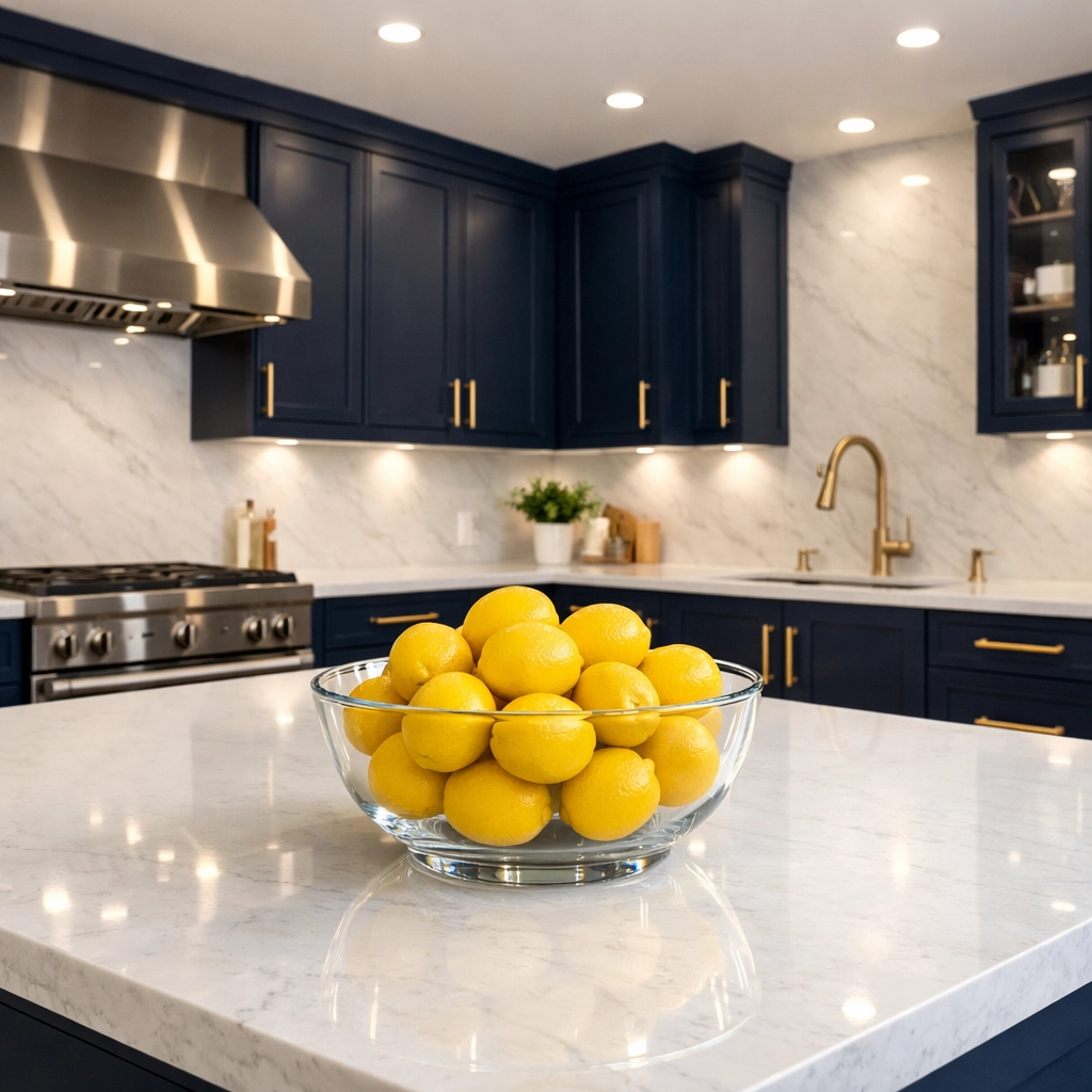 Spotless modern kitchen with marble countertops showing effective apartment cleaning Milford.