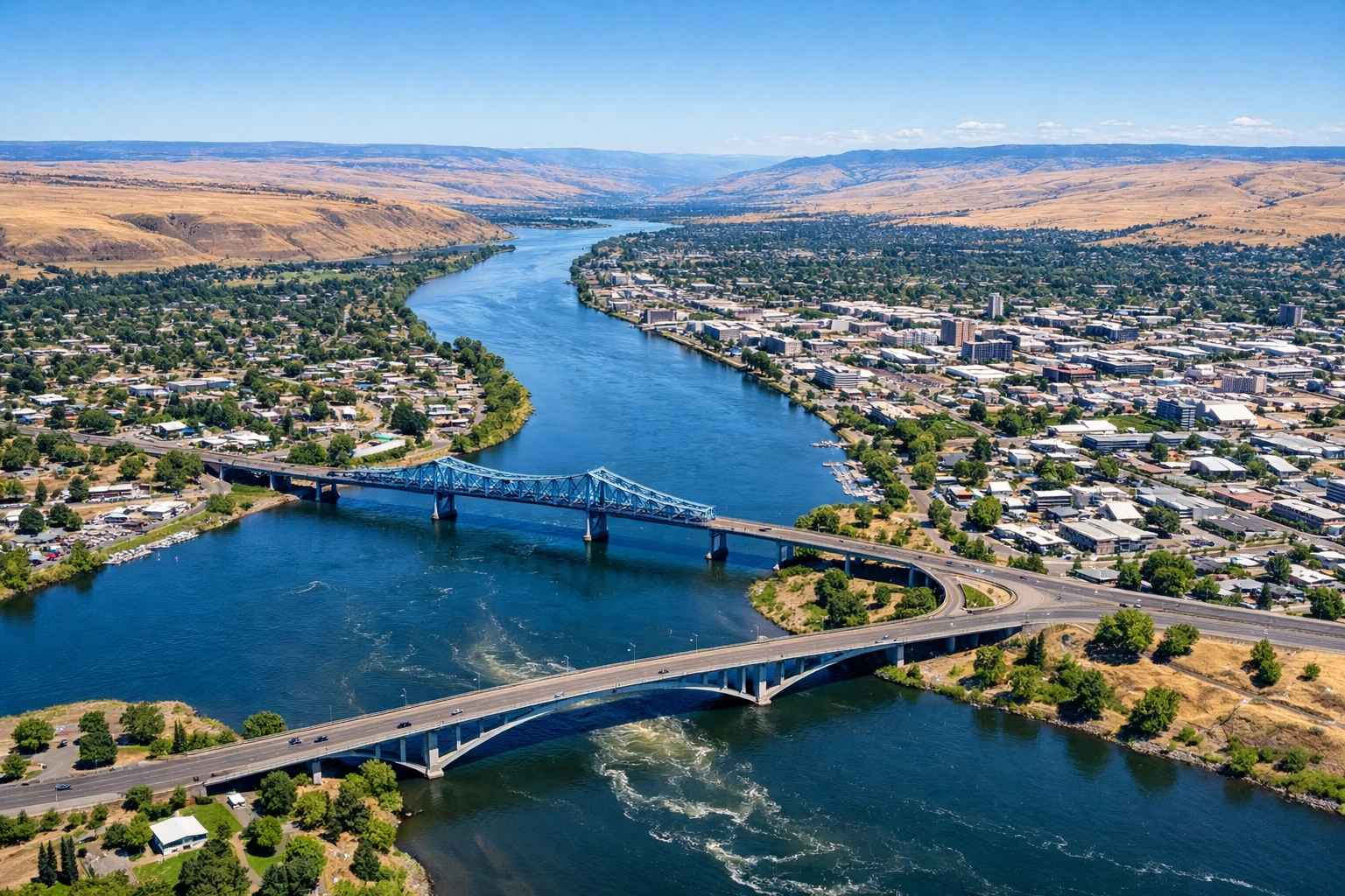 Aerial view of Lewiston Idaho and Clarkston Washington, showing the core service area for Rodeo Networks.