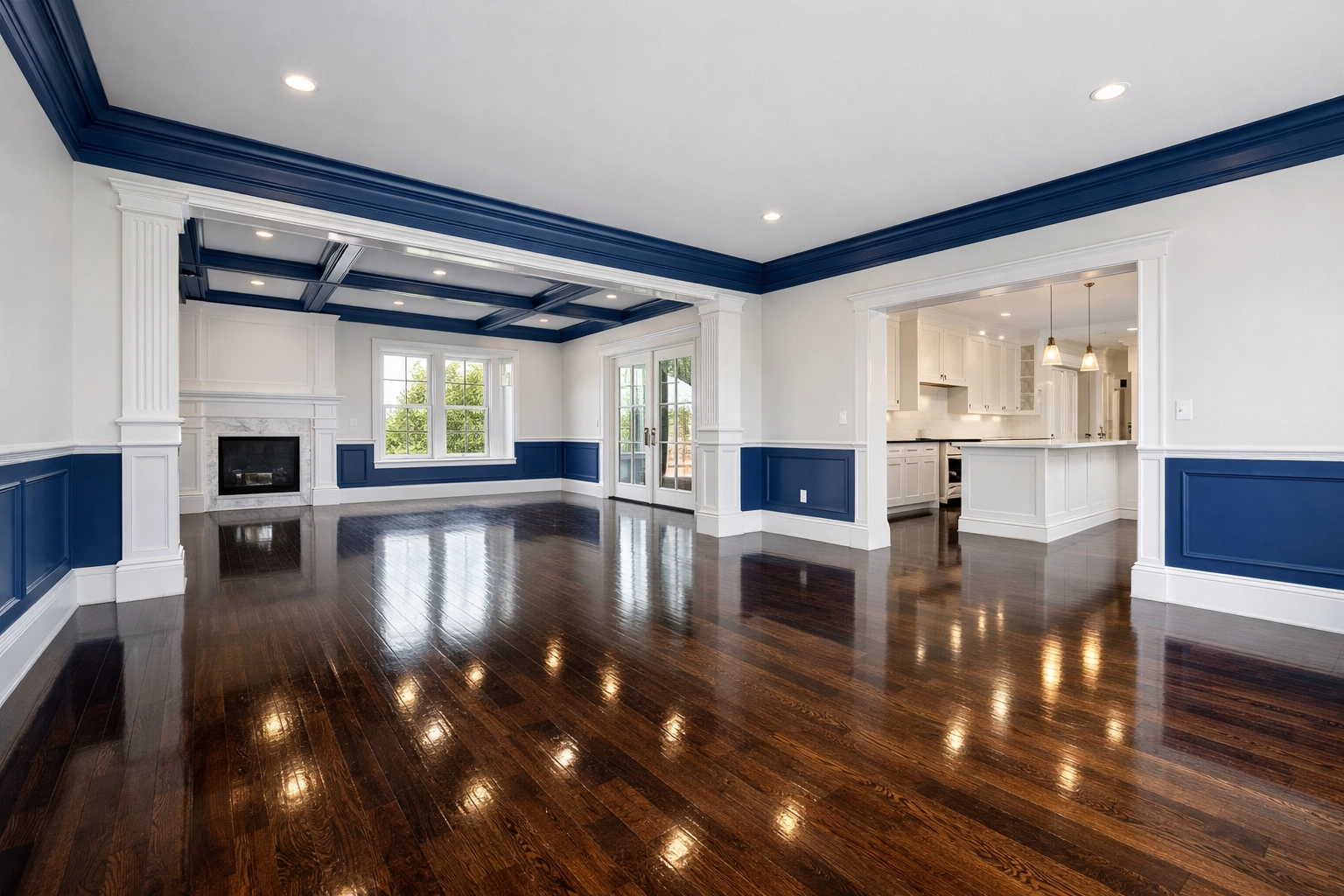 Sanitized Mansfield living room with polished hardwood floors ready for move-in after a professional deep clean.