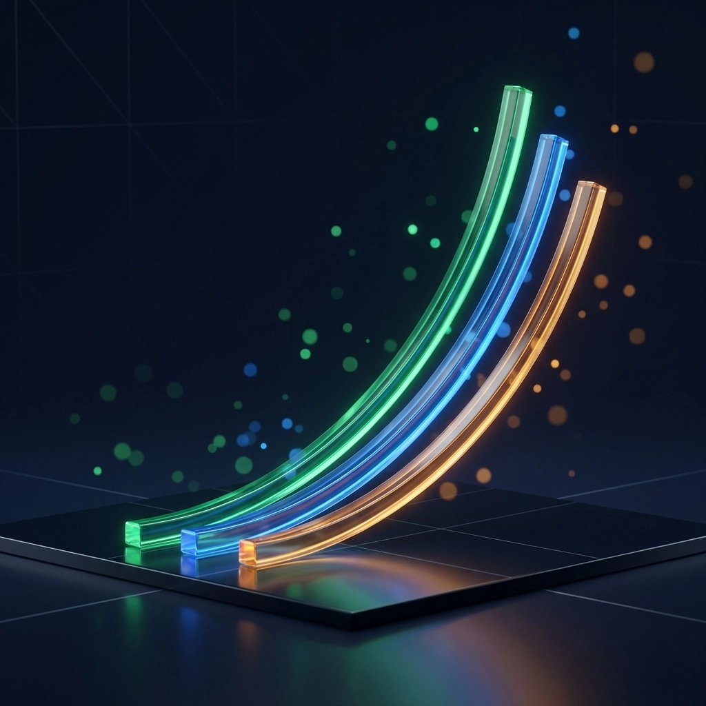 Three glowing lines rising upward, illustrating increased Sharpe ratio and enhanced returns of the 40/30/30 investment strategy.
