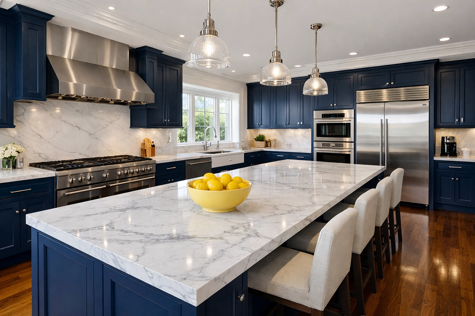 Pristine Southborough estate kitchen with marble counters after professional luxury cleaning.