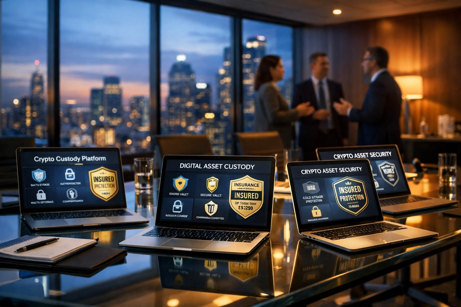 Investment committee meeting discussing institutional Bitcoin custody and security protocols