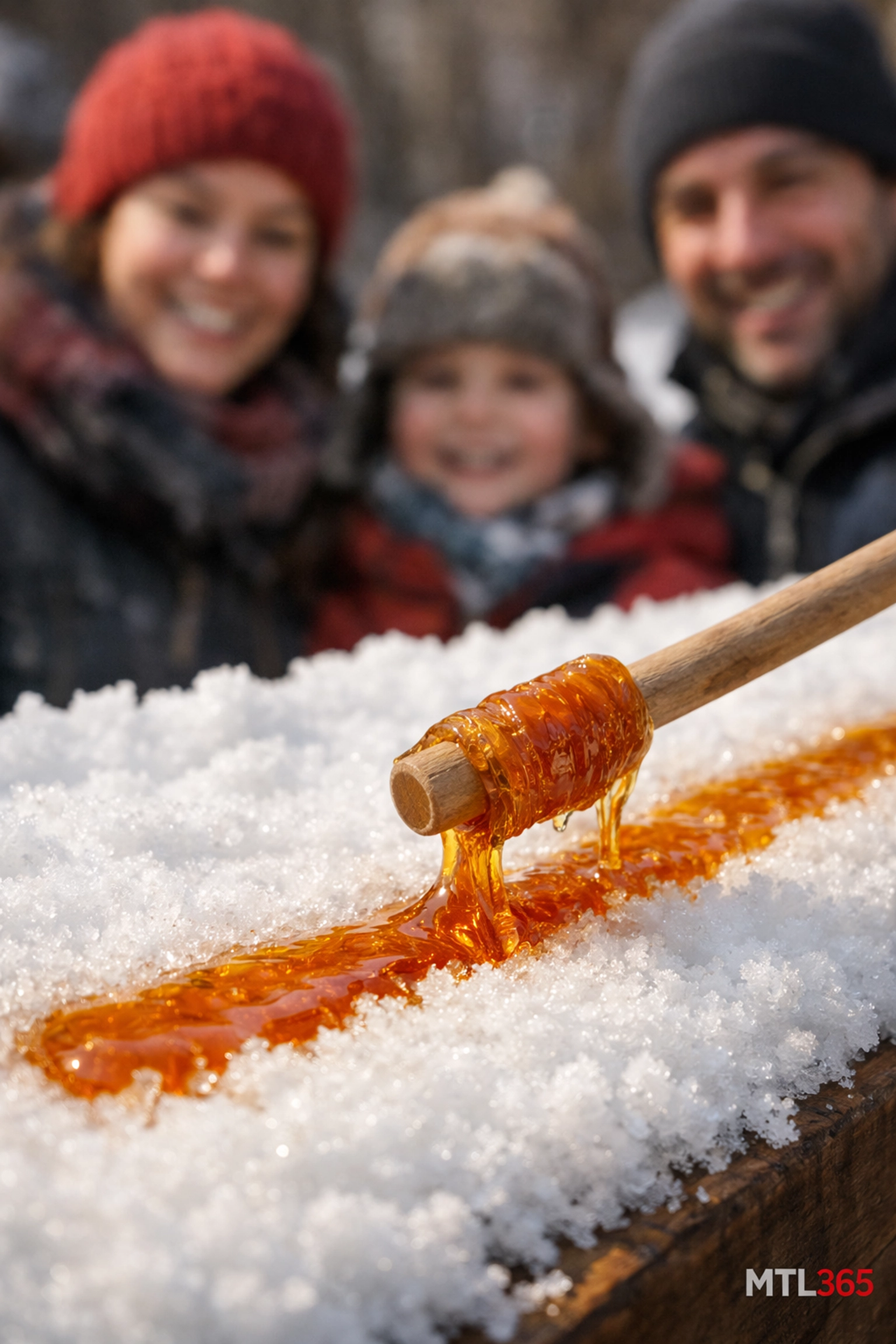 Maple taffy on snow, known as tire sur neige, a classic Montreal spring tradition.