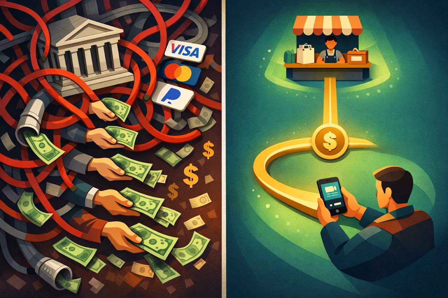 Comparison of traditional interchange fees versus streamlined crypto payment processing savings