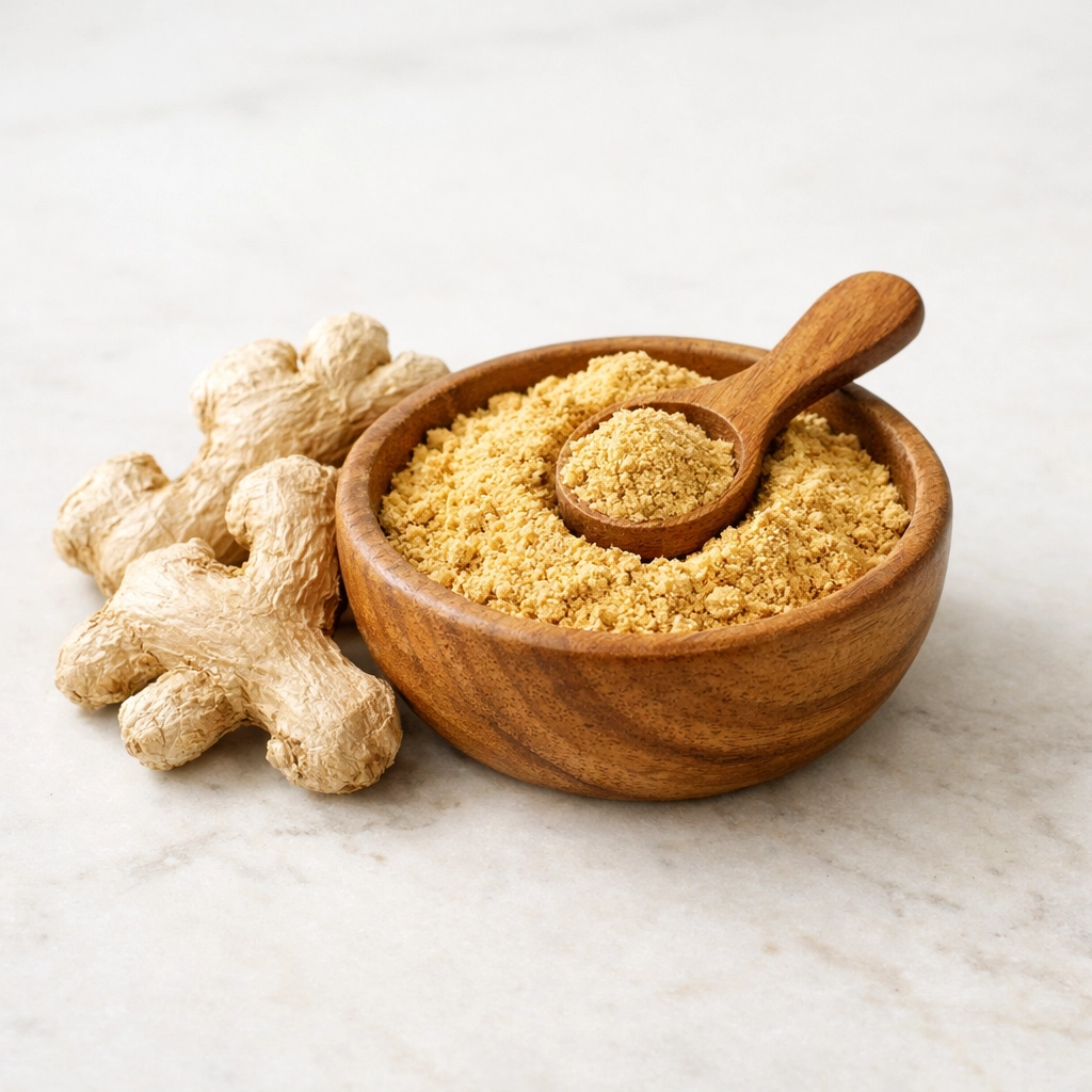 Finely ground pure dried ginger powder, premium farm fresh spices for home delivery.