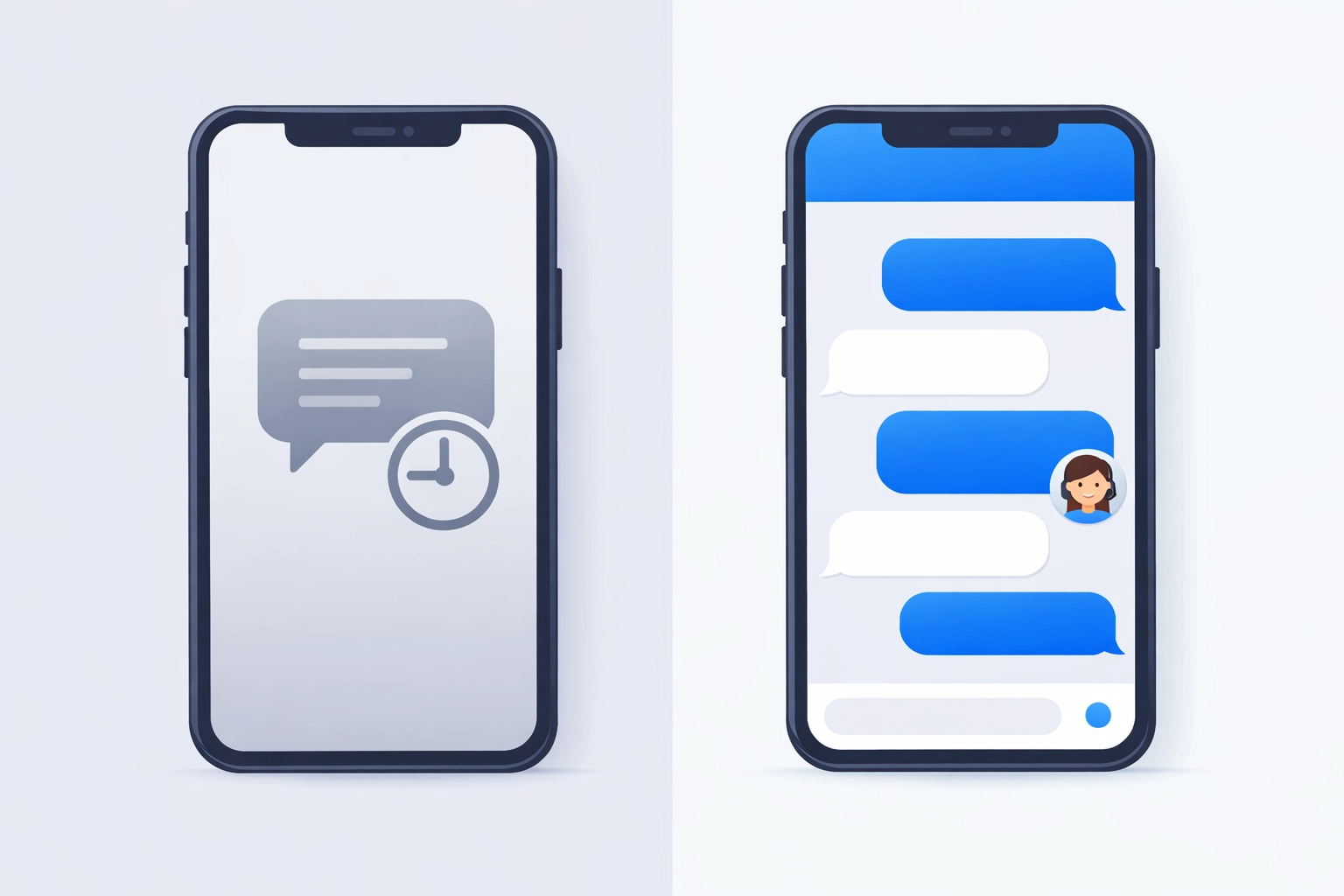 Comparison of automated IT support messages versus live helpdesk chat responses on mobile phones