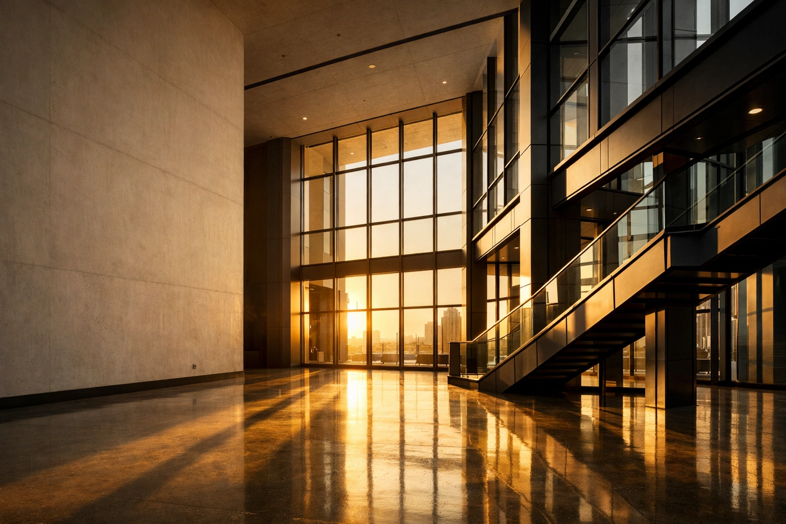 Modern commercial real estate building lobby representing AI-first CRE operations technology