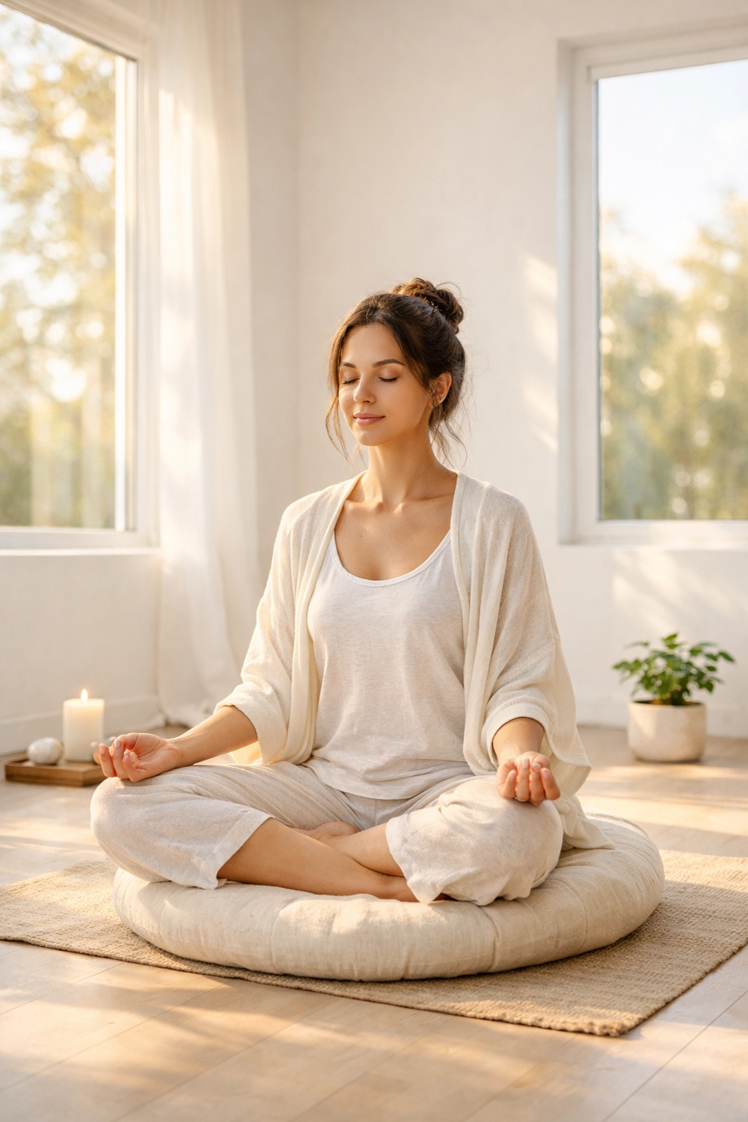 Woman meditating peacefully to receive spiritual guidance and connect with the other side