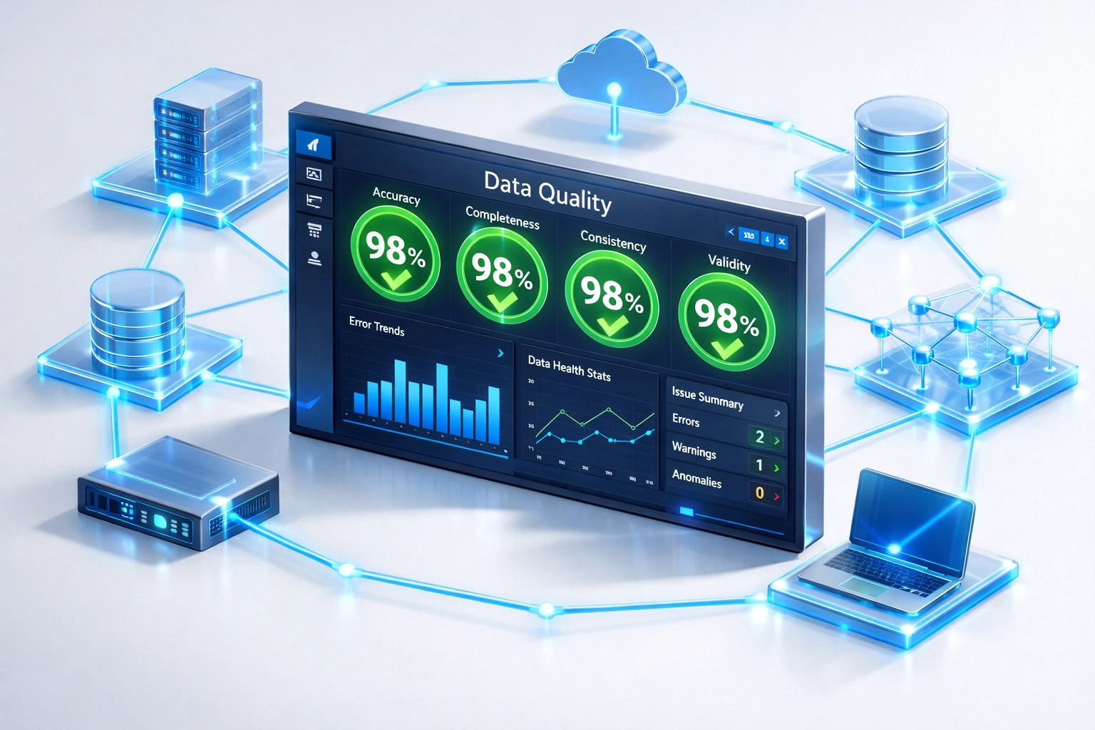 ServiceNow CMDB dashboard displaying 98% accuracy metrics with connected configuration items