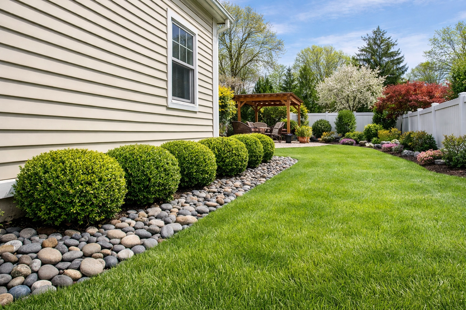A well-maintained Yonkers backyard with a defensive landscape buffer to deter rodent activity.
