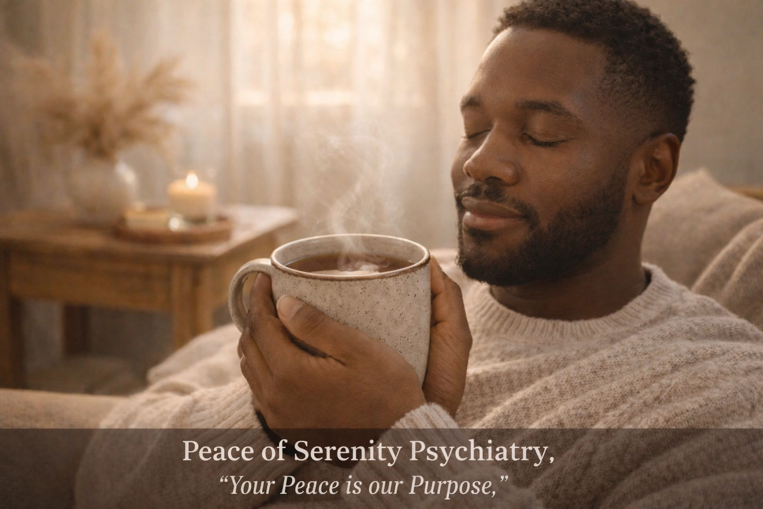 Person holding a warm mug in a cozy home setting to recover from work-related emotional exhaustion.