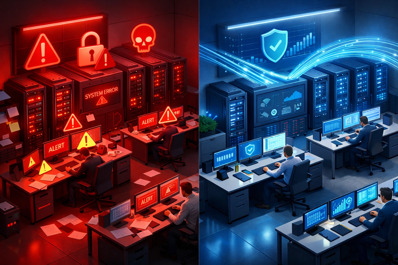 DORA compliance transformation in EU bank operations center showing compliance challenges and solutions