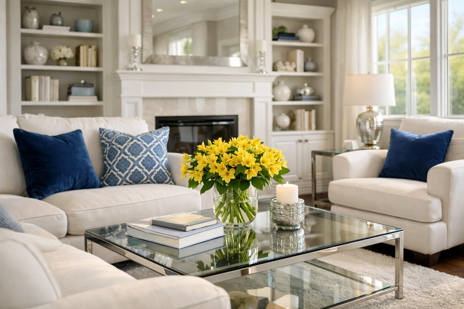A deep-cleaned luxury living room in MetroWest showcasing amazing results from The Cleaning Ninjas Inc.