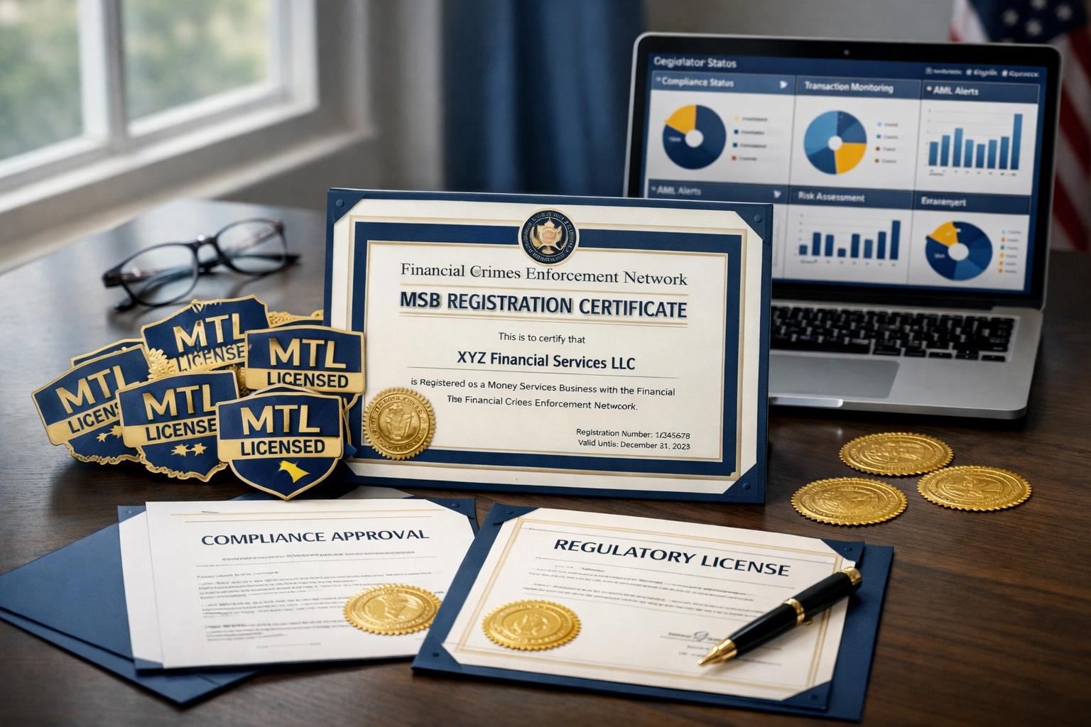 Federal MSB registration and state MTL compliance certificates for cryptocurrency payment processing