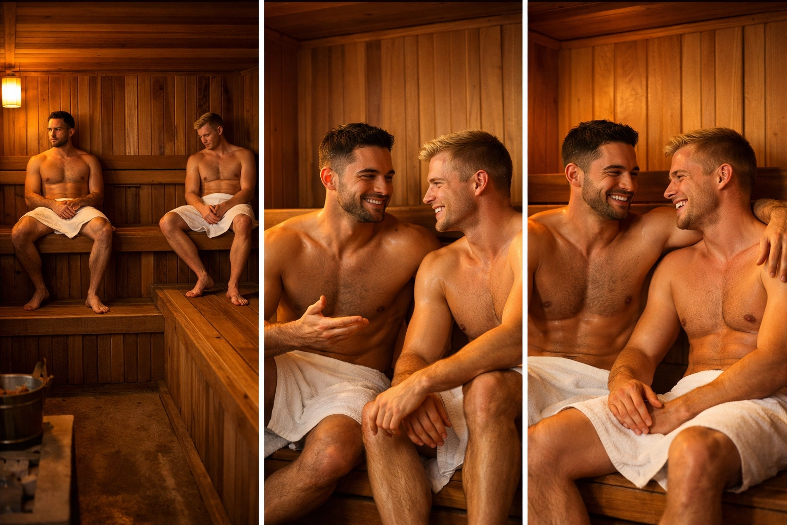 Progression of connection between men in gym sauna over time