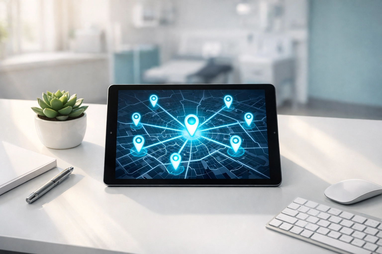 Local search pins on a city map representing the foundation of chiropractic local SEO strategy.