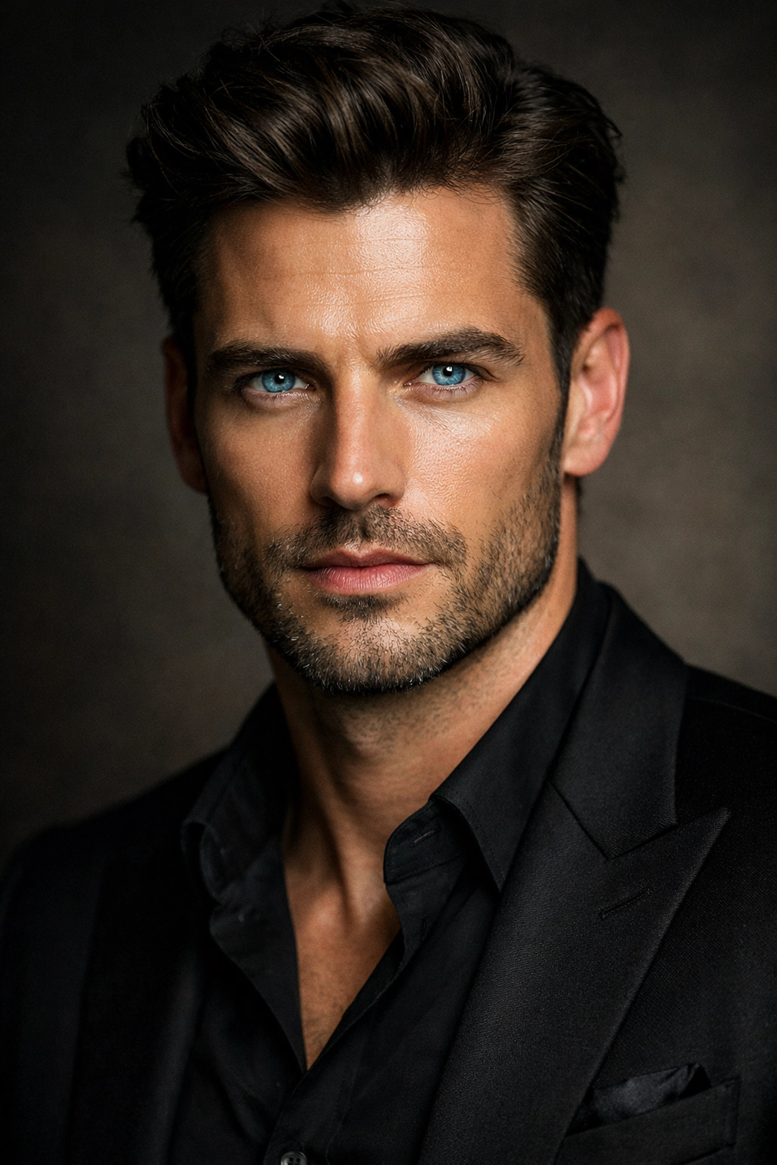 Stunning portraits featuring professional skin retouching and dramatic Rembrandt lighting techniques.