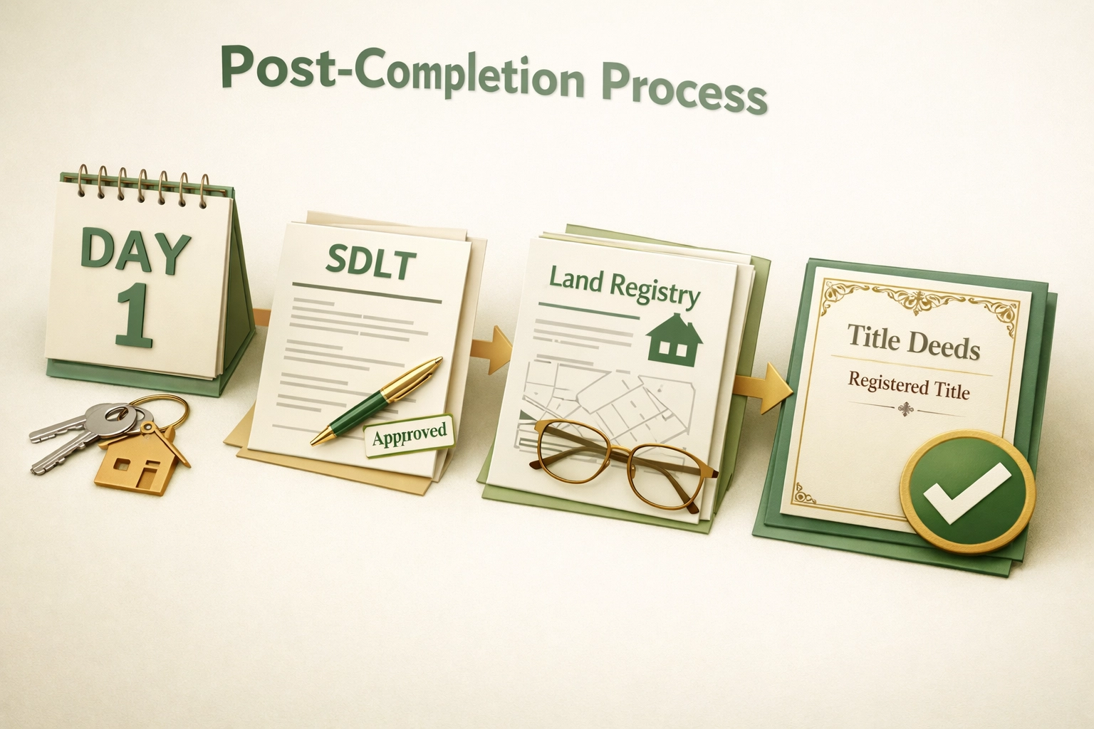 Post-completion process timeline from moving day to Land Registry registration and SDLT submission