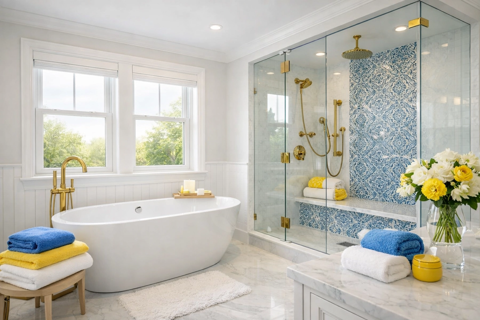 A spotless luxury bathroom in Newton showing the results of professional sanitization.