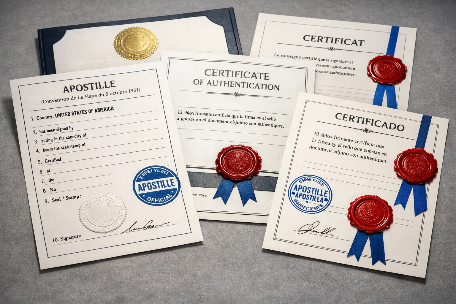 Apostille stamps and authentication seals on Russian police clearance certificate