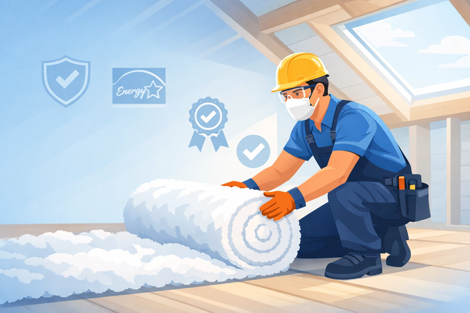 Professional installer fitting loft insulation under GBIS scheme