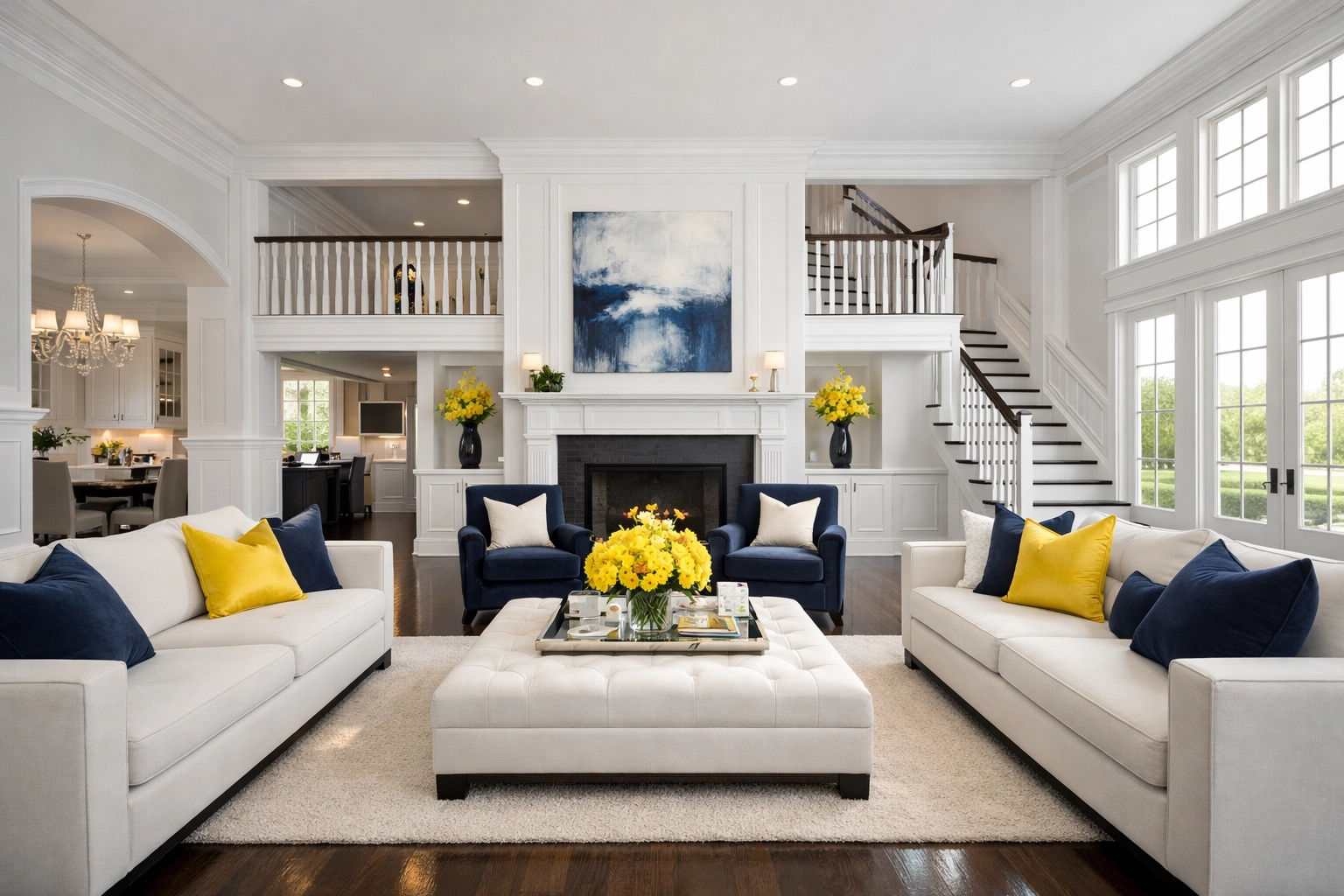 Pristine living area in a Lexington estate highlighting luxury house cleaning services and immaculate hardwood floors.