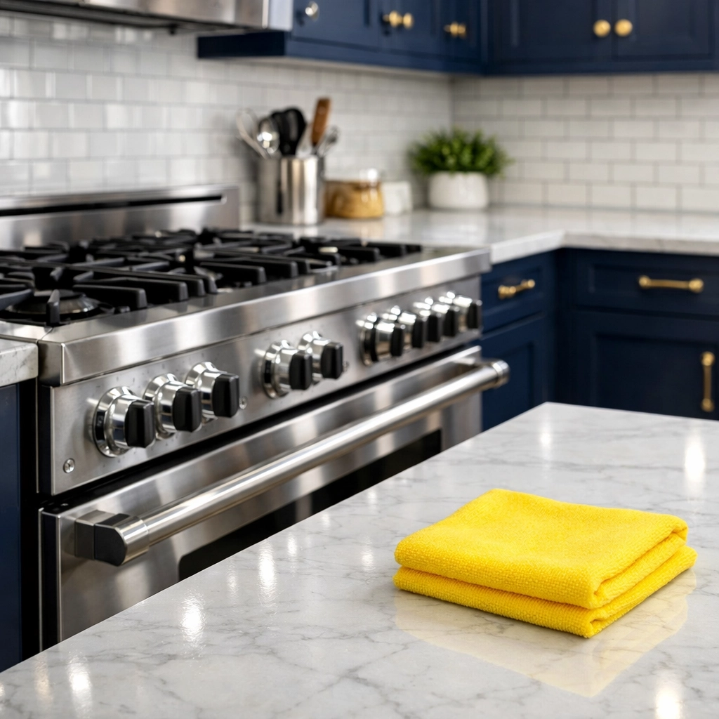 Professional deep cleaning in a kitchen displaying the high standards that set the house cleaning price.