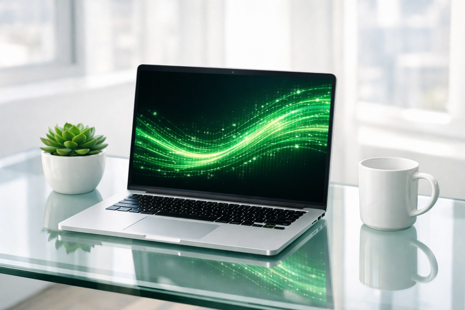 Fast-loading small business website performance visualization on a modern laptop in a bright office.