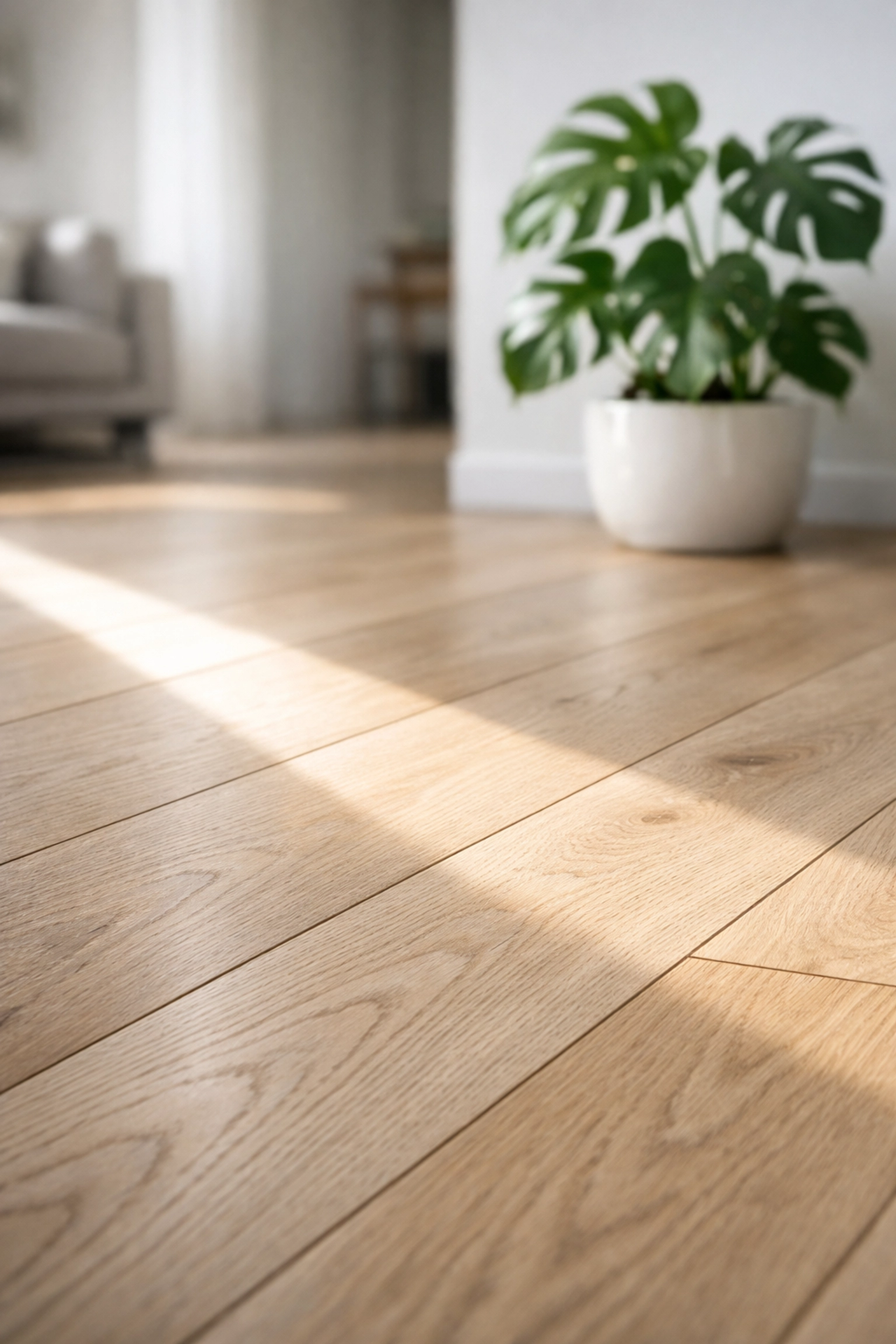 Pristine wide-plank wood flooring reflecting the benefits of professional property management in Saskatoon.