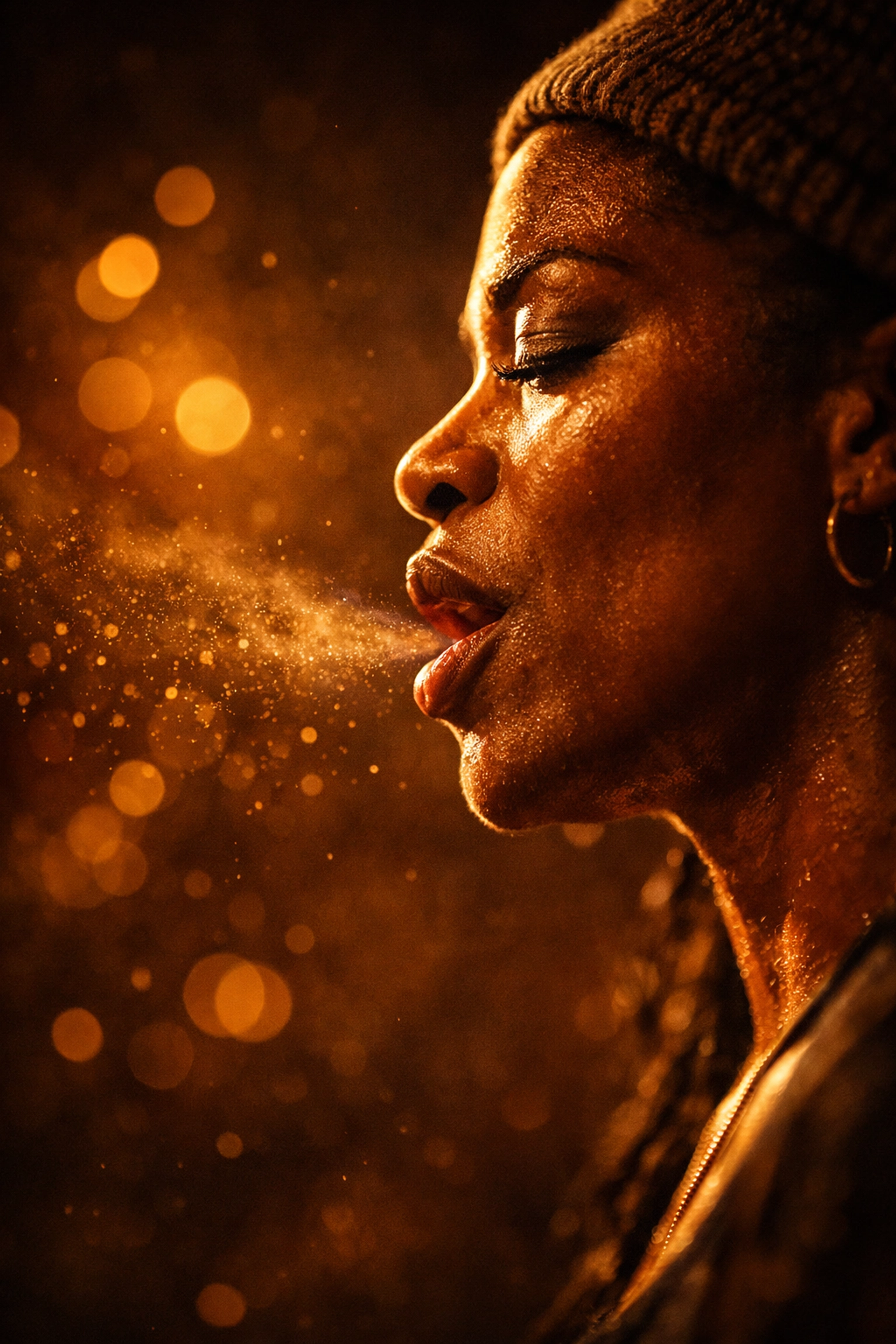 Person performing spoken word poetry, capturing the rhythm and flow of a raw story coming to life.