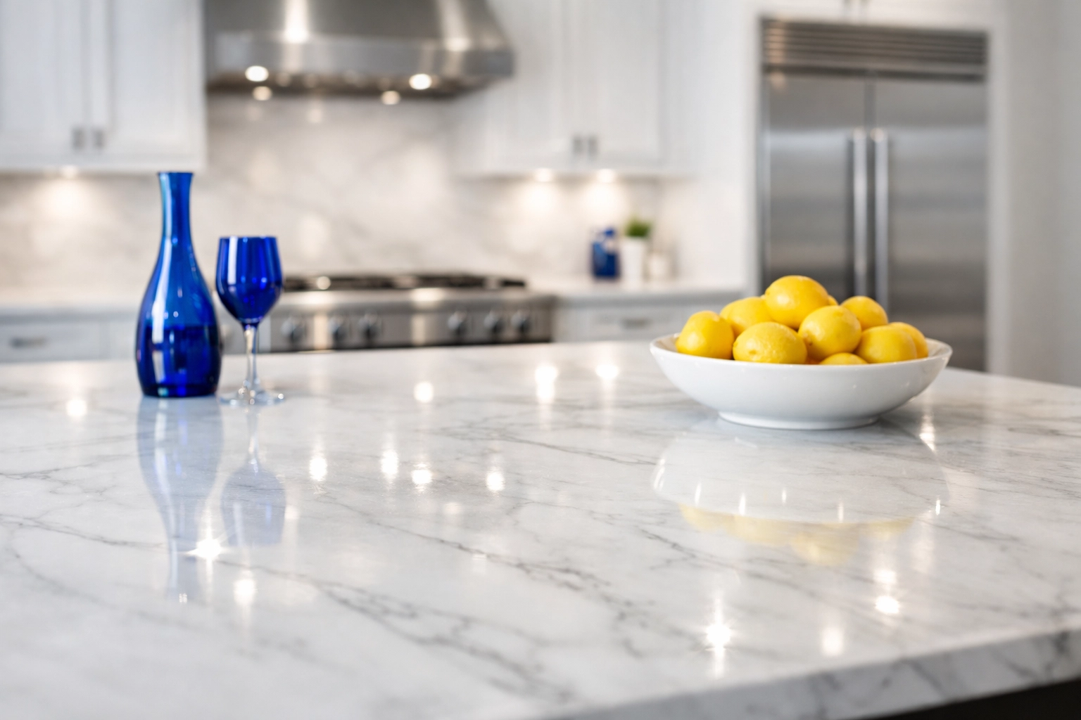 Pristine luxury kitchen with marble countertops following professional house cleaning Sudbury MA services.