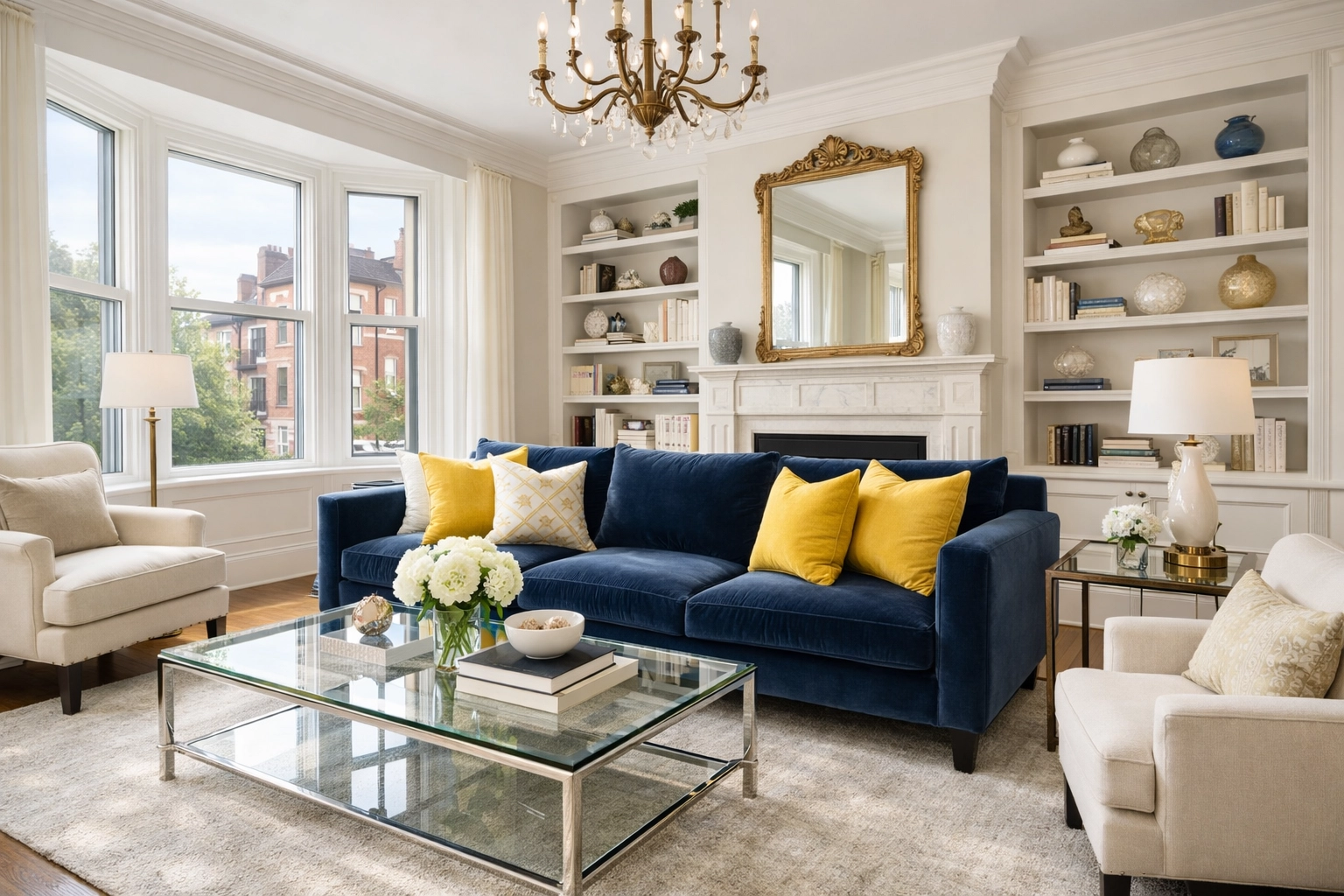 Clean and bright Beacon Hill living room after expert apartment cleaning Boston services.