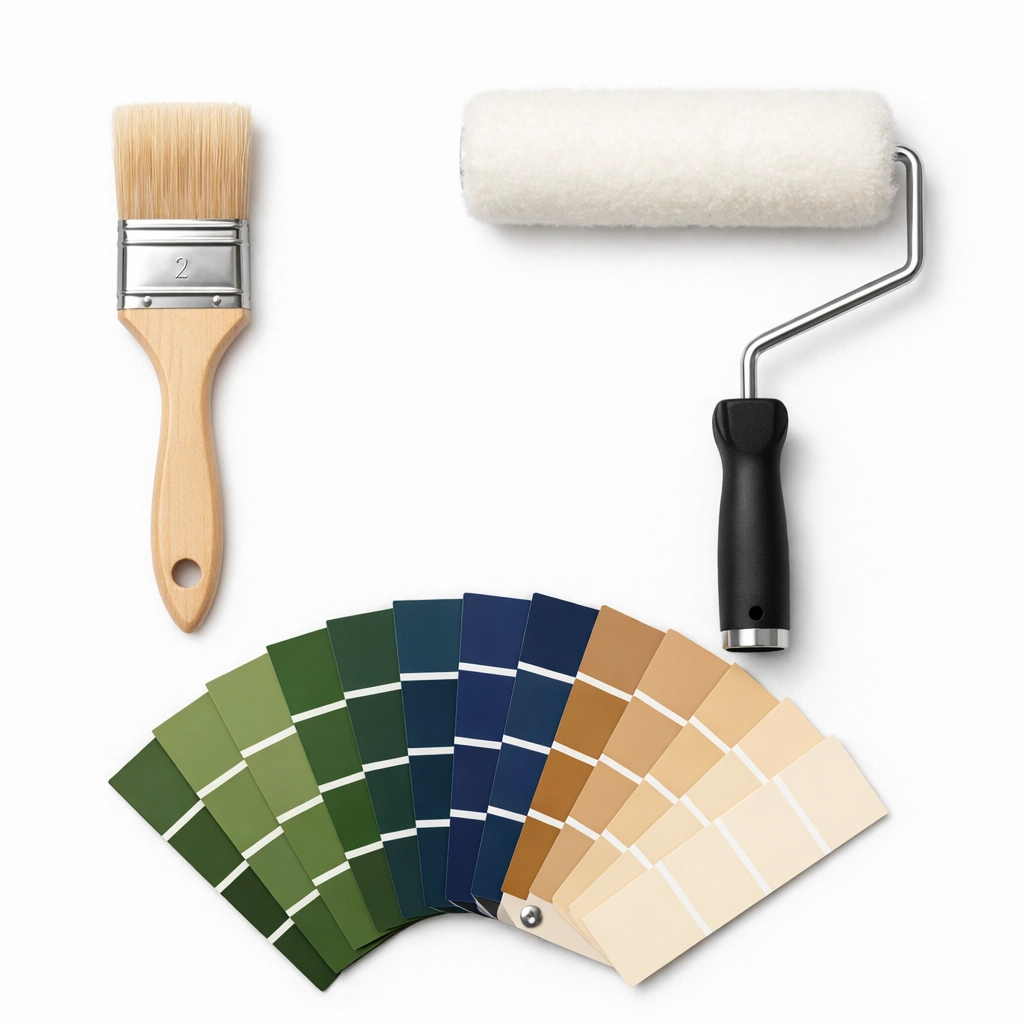 Quality painting and decorating tools and colour swatches for a Cheltenham renovation.