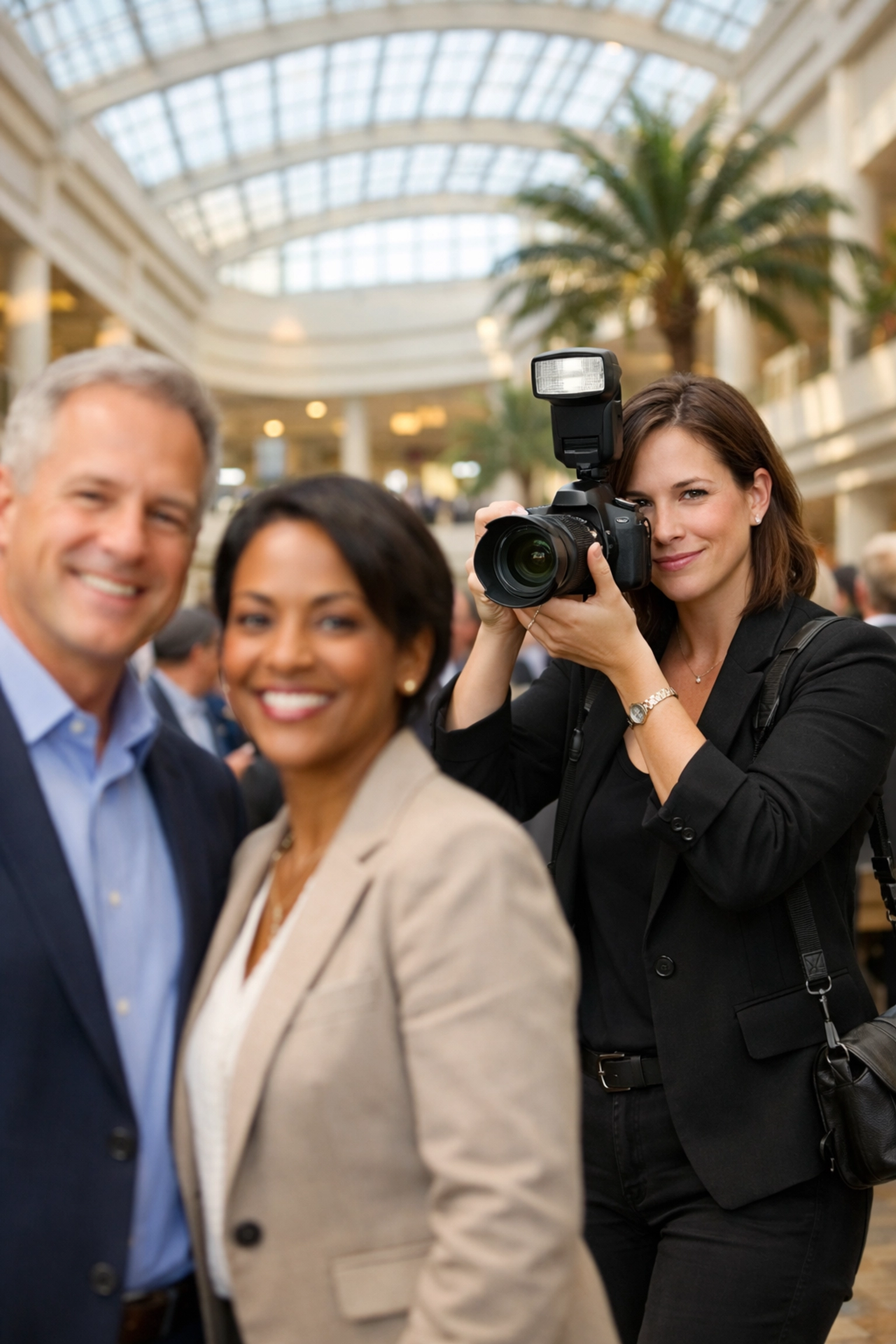 Professional event photographer capturing authentic networking moments at a major Orlando conference.