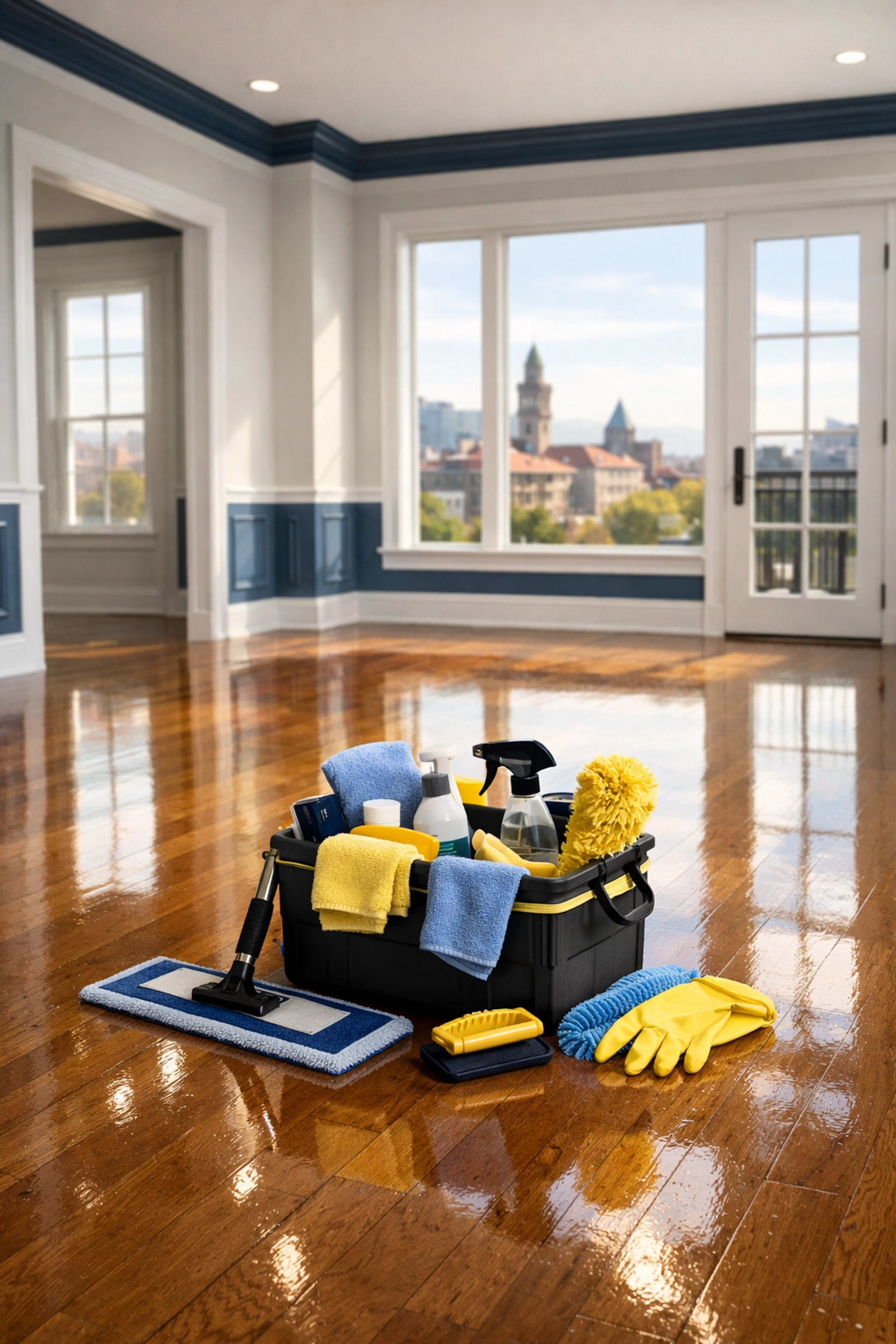 Pristine apartment after move-out cleaning Worcester with polished floors and professional equipment.