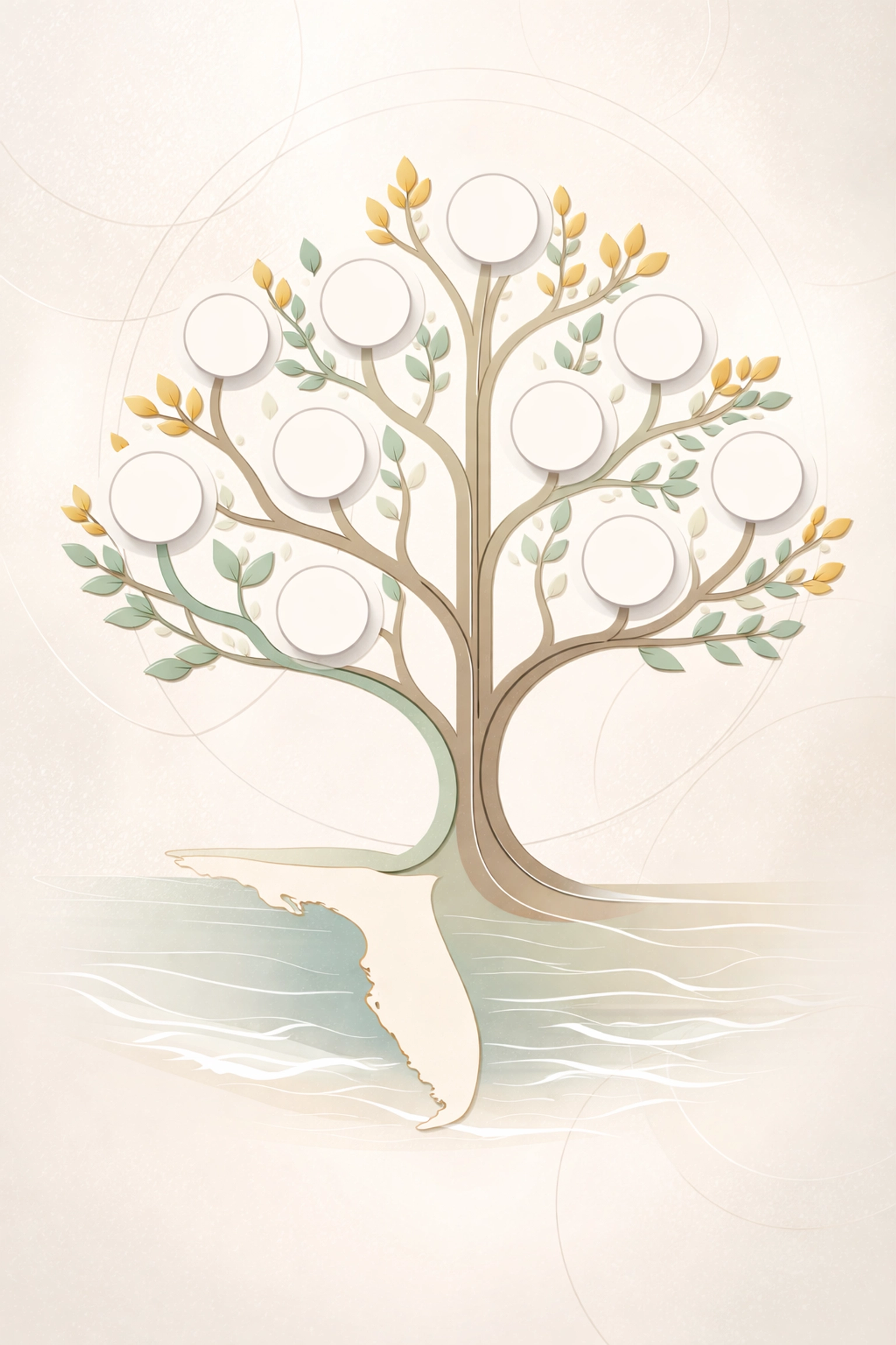Family tree and Florida coastline illustration, highlighting estate planning and legacy-focused philanthropy