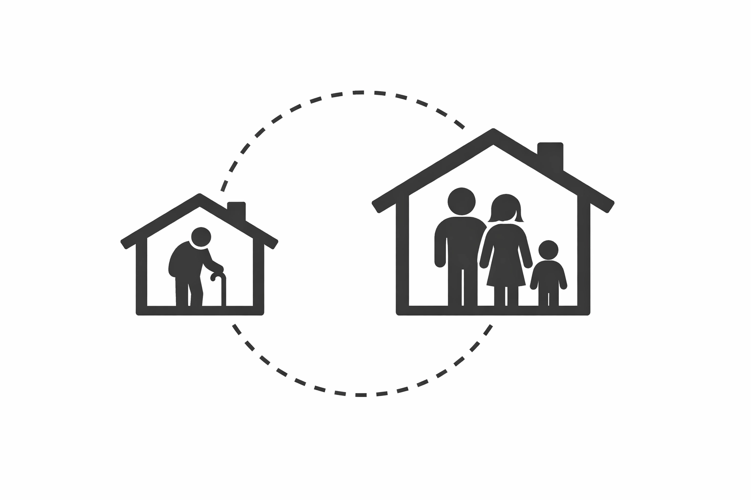 Minimal illustration of a house and ADU linked together, representing multi-generational living in Portland.