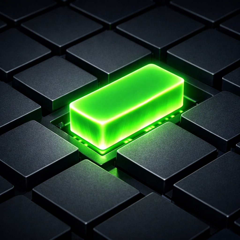 Glowing green block representing a secured digital real estate spot in the Amerishop.biz directory.