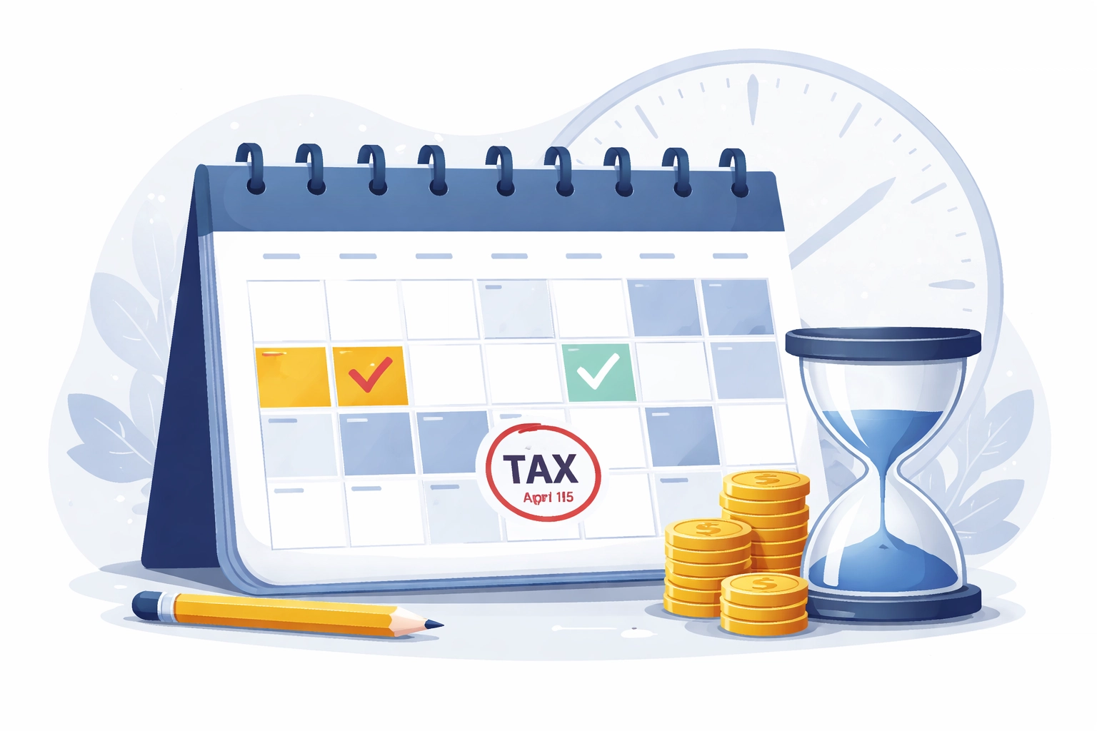 Calendar with marked tax deadlines and hourglass highlighting amended return filing windows