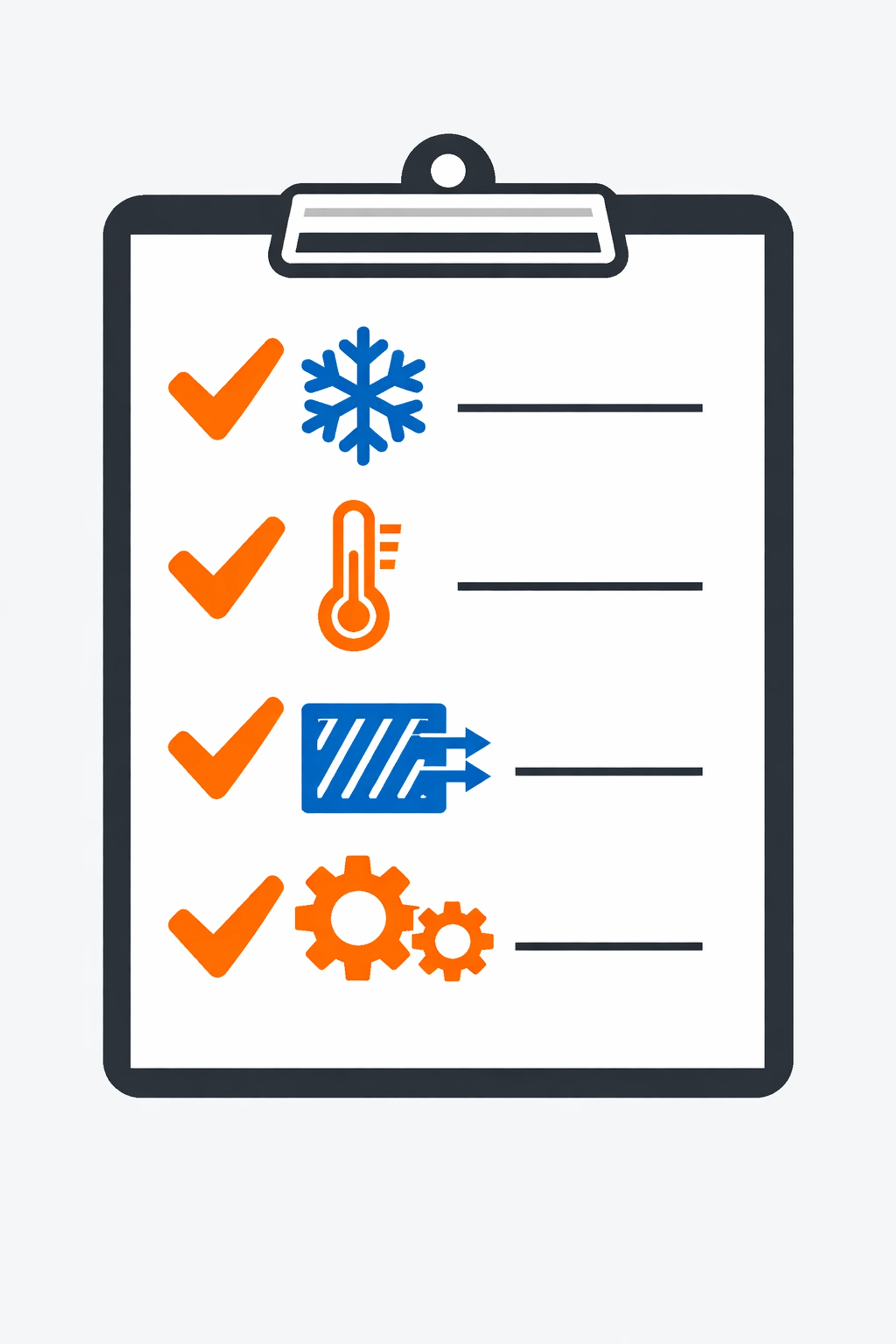 A commercial HVAC maintenance checklist with icons representing cooling, air filters, and system checks.