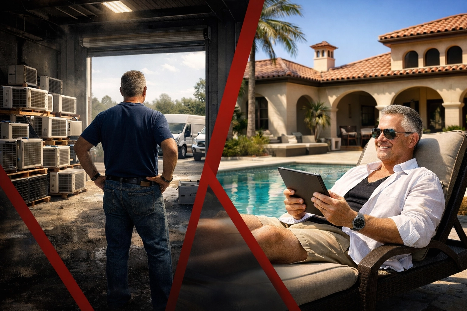 HVAC business owner in Land O' Lakes selling for profit and retiring to a luxury pool villa.